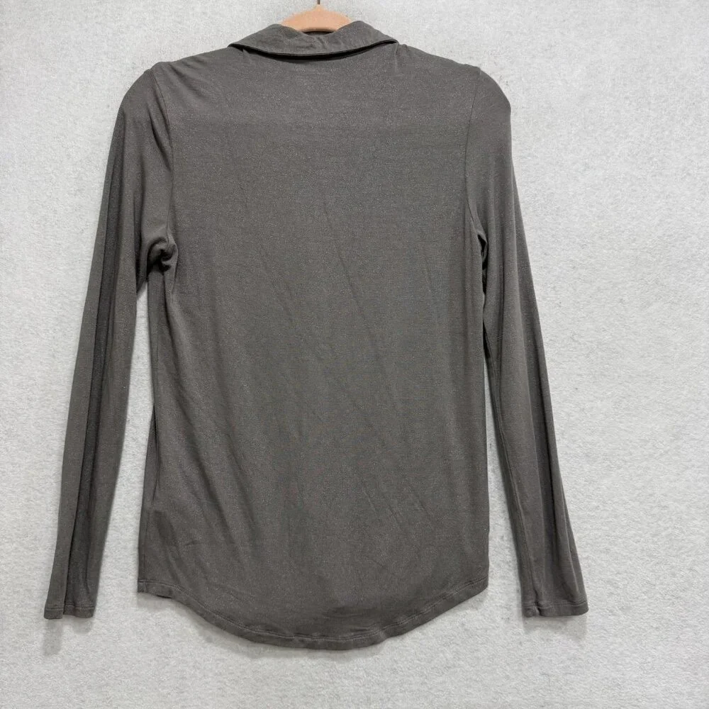Majestic Filatures Shirt Womens 2 Gray Jersey Button Front Long Sleeve Top - Picture 5 of 8
